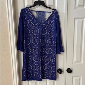 Blue Lace V-Neck Dress